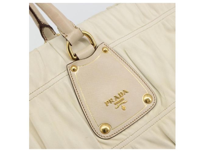PRADA Hand Bag Leather Ivory Gold Auth bs35142 Golden Cream - view 18