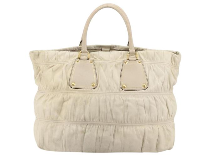PRADA Hand Bag Leather Ivory Gold Auth bs35142 Golden Cream - view 2