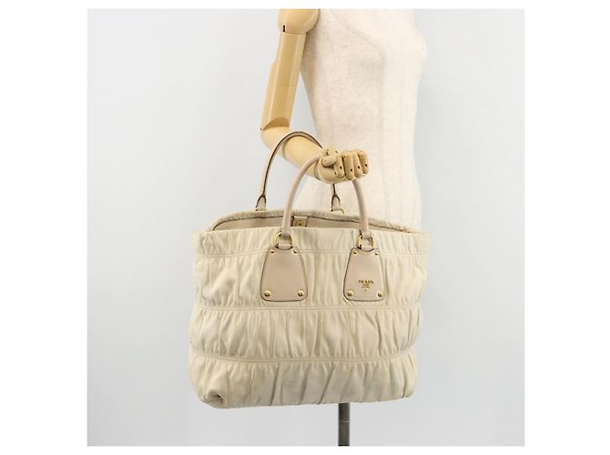 PRADA Hand Bag Leather Ivory Gold Auth bs35142 Golden Cream - view 24