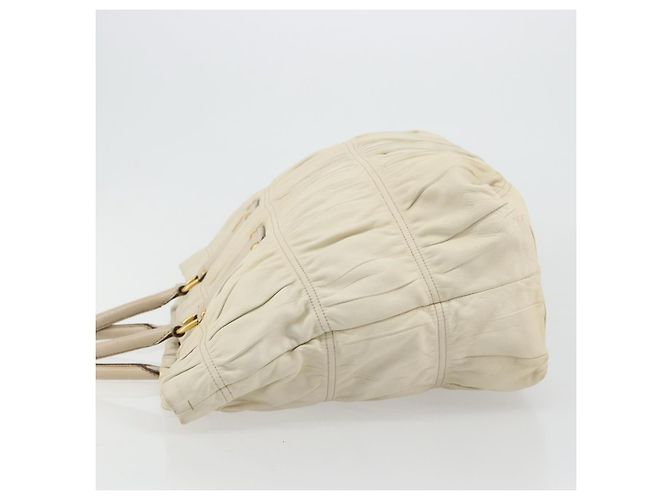 PRADA Hand Bag Leather Ivory Gold Auth bs35142 Golden Cream - view 4