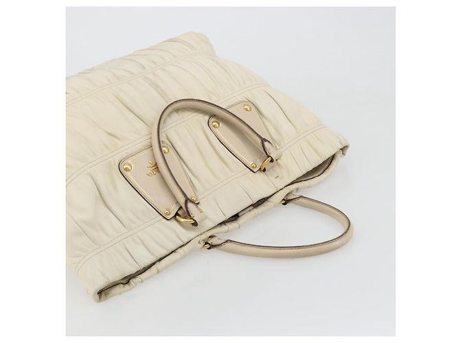 PRADA Hand Bag Leather Ivory Gold Auth bs35142 Golden Cream - view 6