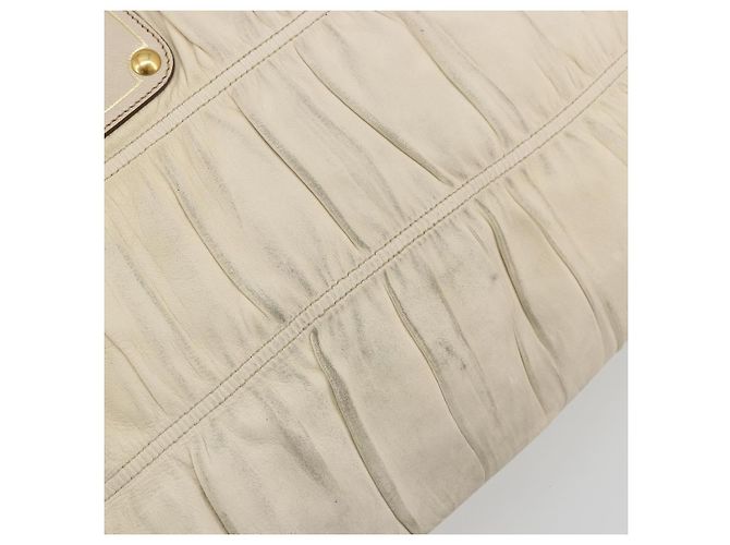 PRADA Hand Bag Leather Ivory Gold Auth bs35142 Golden Cream - view 9