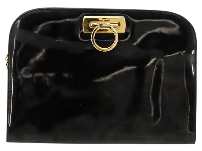 Salvatore Ferragamo Gancini Chain Bag Pelle vernice Nero Oro Auth bs35209 D'oro - vista 13