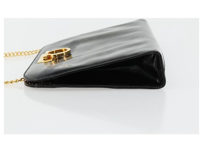 Salvatore Ferragamo Gancini Chain Bag Pelle vernice Nero Oro Auth bs35209 D'oro - vista 4