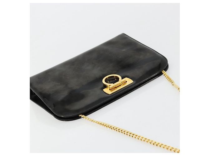 Salvatore Ferragamo Gancini Chain Bag Pelle vernice Nero Oro Auth bs35209 D'oro - vista 6
