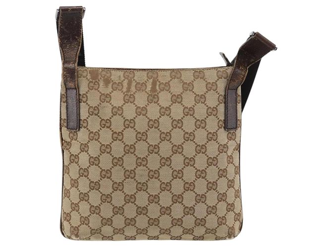 Borsa a Spalla GUCCI GG Canvas Beige Argento 122793 Auth 181168 - vista 2