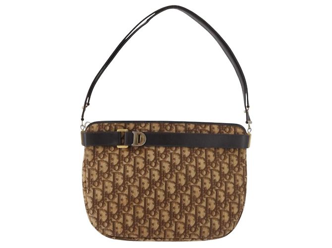 Borsa a Spalla Christian Dior Trotter Canvas Oro Beige Auth 179906 D'oro - vista 13