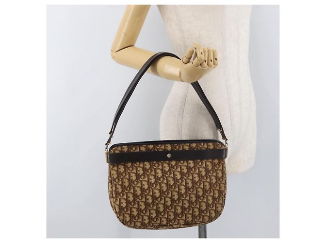 Borsa a Spalla Christian Dior Trotter Canvas Oro Beige Auth 179906 D'oro - vista 21