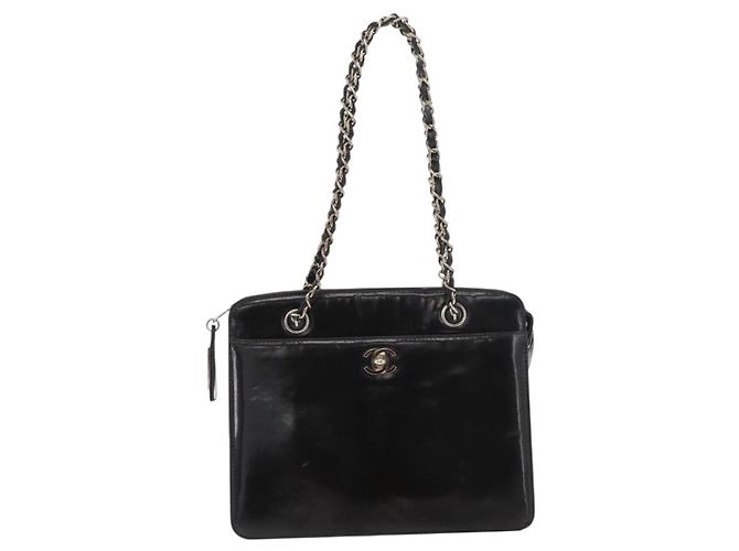 CHANEL Borsa a mano Matelasse con catena in pelle vernice nera argento CC Auth bs35206 Nero - vista 13