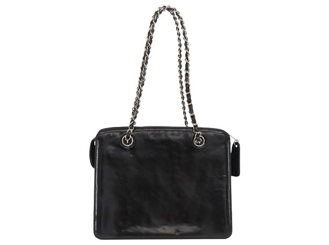 CHANEL Borsa a mano Matelasse con catena in pelle vernice nera argento CC Auth bs35206 Nero - vista 2