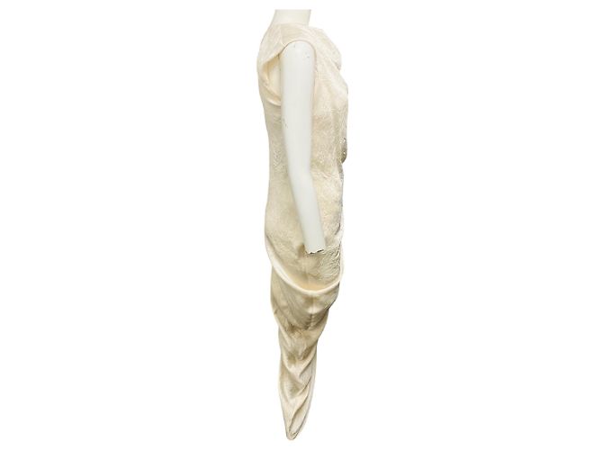 Alexander Mcqueen McQueen Oyster Draped Smashed Satin Midi-Kleid mit asymmetrischem Saum Beige - Ansicht 2