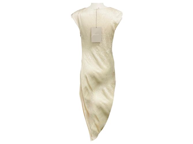 Alexander Mcqueen McQueen Oyster Draped Smashed Satin Midi-Kleid mit asymmetrischem Saum Beige - Ansicht 3