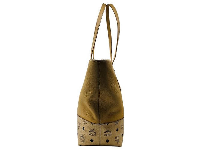 Borsa shopper tote MCM Wilder in pelle beige e pelle Visetos - vista 2