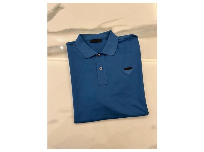 Prada Blue Cotton Logo Polo Shirt - view 2