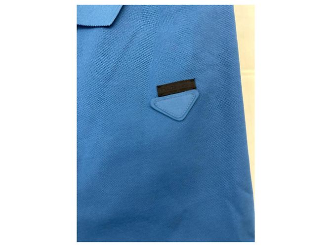 Prada Blue Cotton Logo Polo Shirt - view 6