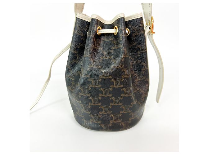 Céline Celine Triomphe Bucket em couro com cordão Marrom - vista 2