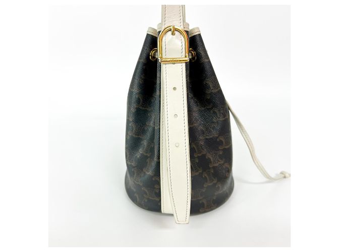 Céline Celine Triomphe Bucket em couro com cordão Marrom - vista 3
