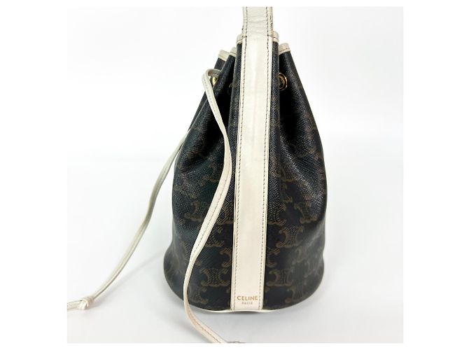 Céline Celine Triomphe Bucket em couro com cordão Marrom - vista 4