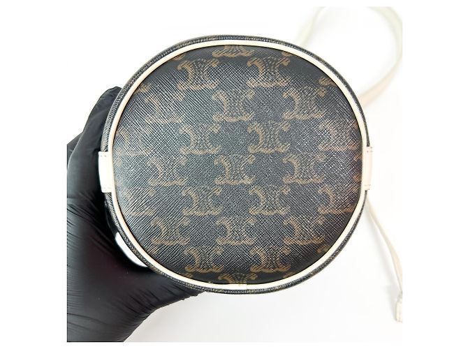 Céline Celine Triomphe Bucket em couro com cordão Marrom - vista 5