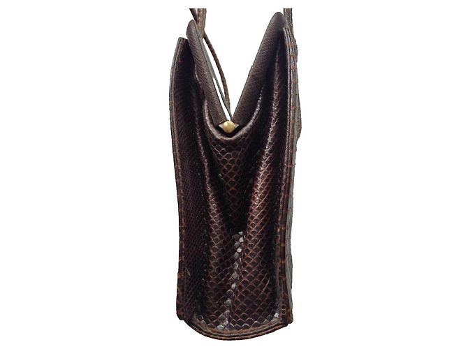 Autre Marque Braune Handtasche aus Pythonleder - Ansicht 6