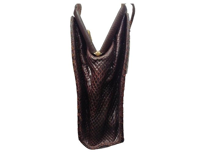 Autre Marque Braune Handtasche aus Pythonleder - Ansicht 7