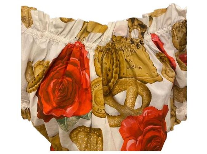 Mono de algodón con hombros descubiertos con estampado de flores y galletas blancas Dolce & Gabbana (S/S18) - vista 4