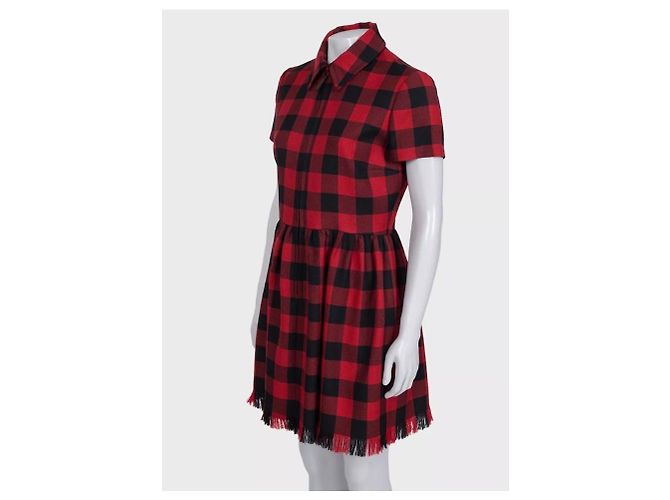 Christian Dior Kleid aus roter Wolle mit Karomuster - Größe IT44 gebraucht - Ansicht 2