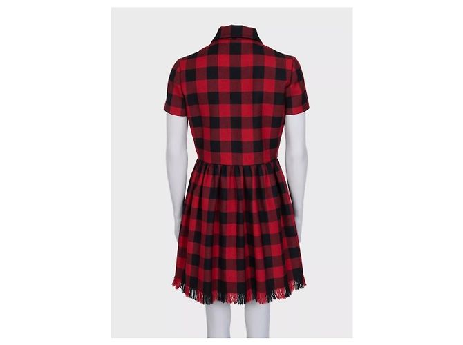 Christian Dior Kleid aus roter Wolle mit Karomuster - Größe IT44 gebraucht - Ansicht 3
