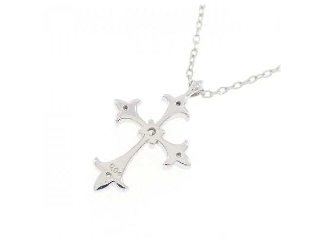 Autre Marque Collana con Croce in Diamanti in Oro Bianco K10 Argento - vista 4