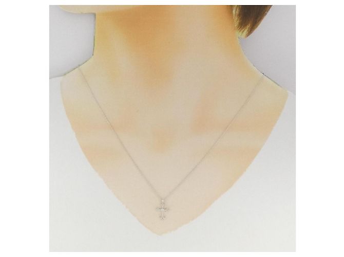Autre Marque Collana con Croce in Diamanti in Oro Bianco K10 Argento - vista 6