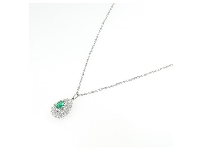 Autre Marque Collana con smeraldo e diamante Pt900 Pt850 Verde - vista 2