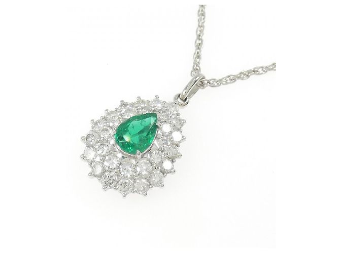 Autre Marque Collana con smeraldo e diamante Pt900 Pt850 Verde - vista 3
