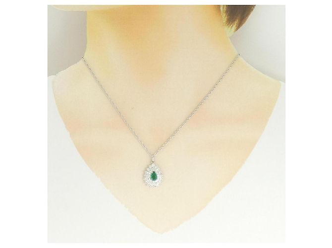 Autre Marque Collana con smeraldo e diamante Pt900 Pt850 Verde - vista 6