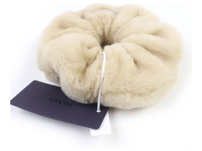 Prada Triangle logo Mouton Scrunchie Beige - view 3