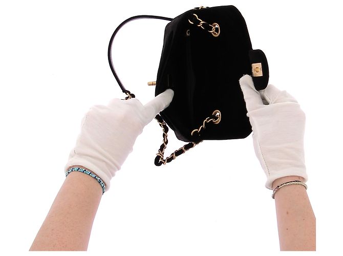 Chanel Borsa a tracolla in velluto trapuntato Nero - vista 6