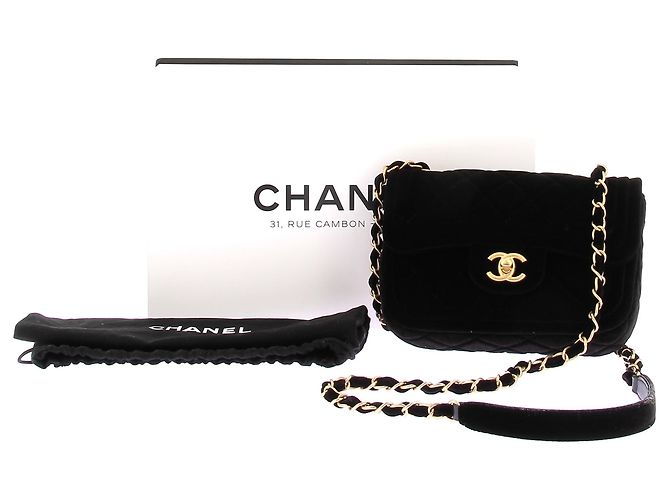 Chanel Borsa a tracolla in velluto trapuntato Nero - vista 7