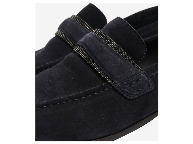 Brunello Cucinelli Mocassini in scamosciato blu navy monili - taglia EU 36 - vista 3
