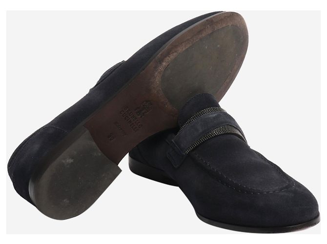Brunello Cucinelli Mocassini in scamosciato blu navy monili - taglia EU 36 - vista 4