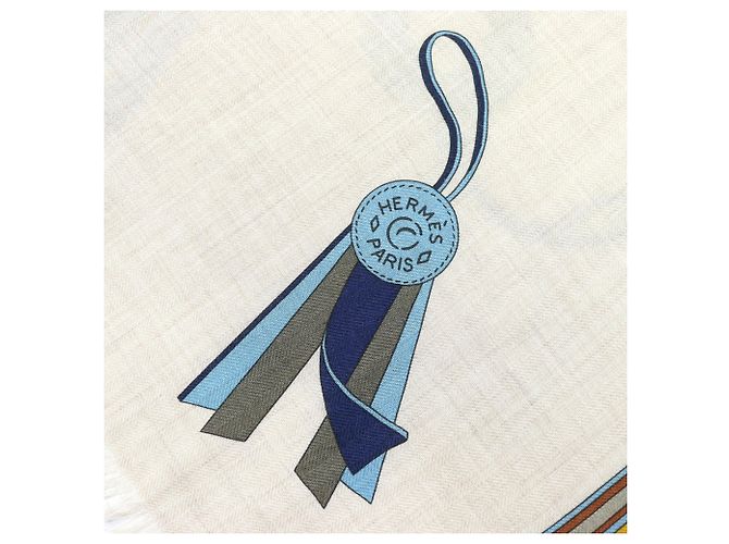 Hermès Sciarpa in seta e cashmere Bridles and Charms Hermes Blu Beige Giallo - vista 5