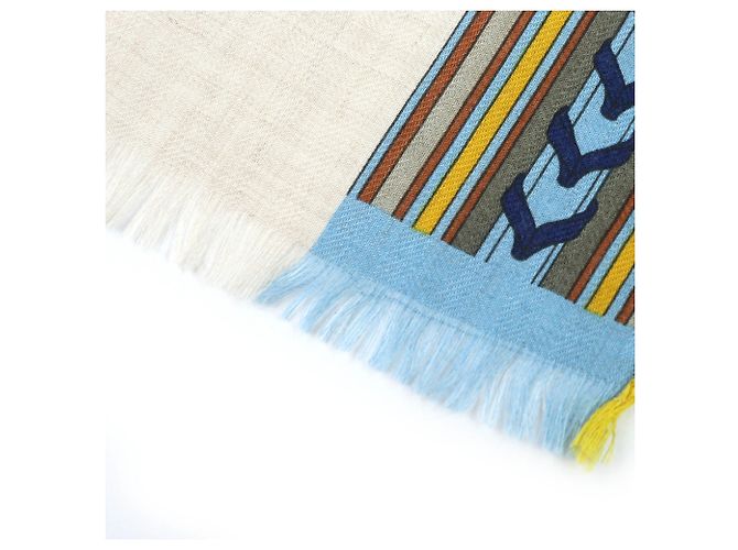 Hermès Sciarpa in seta e cashmere Bridles and Charms Hermes Blu Beige Giallo - vista 6