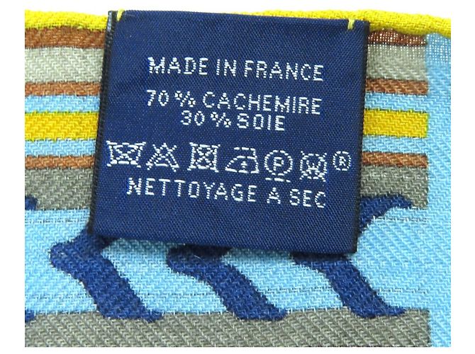Hermès Sciarpa in seta e cashmere Bridles and Charms Hermes Blu Beige Giallo - vista 8