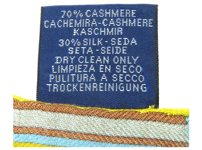 Hermès Sciarpa in seta e cashmere Bridles and Charms Hermes Blu Beige Giallo - vista 9
