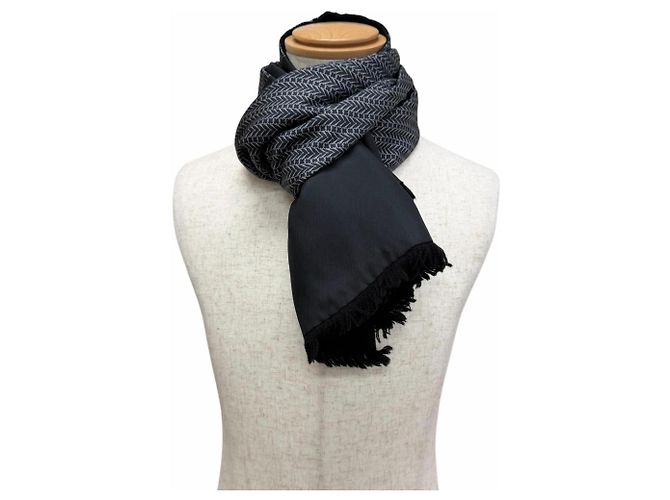Hermès HERMES Seiden-Angora-Schal mit Fransen Braun Schwarz - Ansicht 2