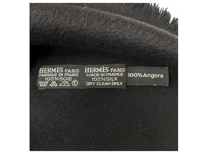 Hermès HERMES Seiden-Angora-Schal mit Fransen Braun Schwarz - Ansicht 7