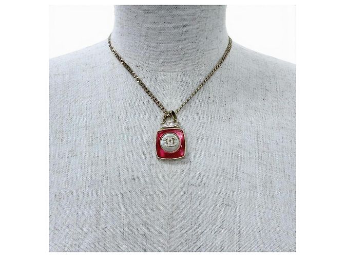 Collana con pendente motivo profumo con strass Coco Mark CHANEL A22C Rosa D'oro - vista 3