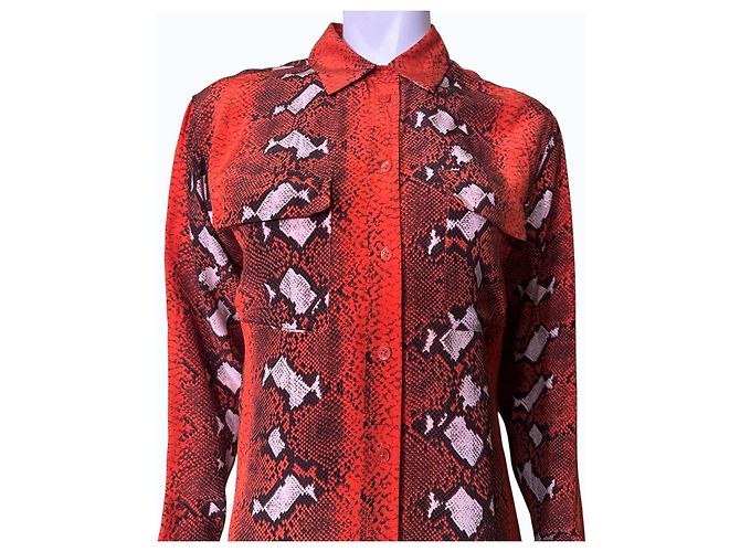 Blusa de seda con estampado de serpiente roja para mujer Equipment Castaño Blanco Impresión de pitón - vista 2