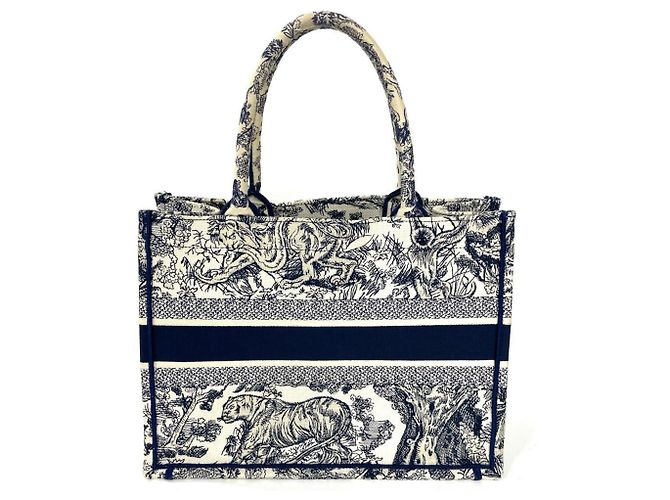Borsa Tote Christian Dior Medium Toile de Jouy Blu navy - vista 3