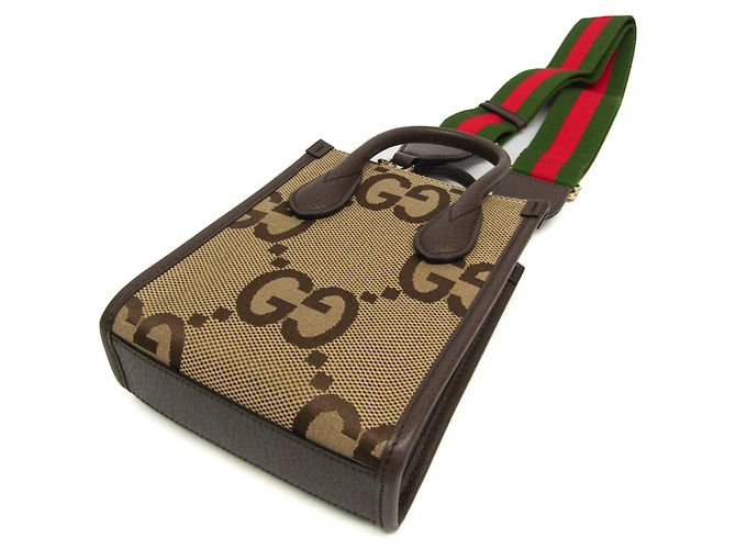 Borsa Gucci Jumbo GG Mini Beige Marrone scuro - vista 3
