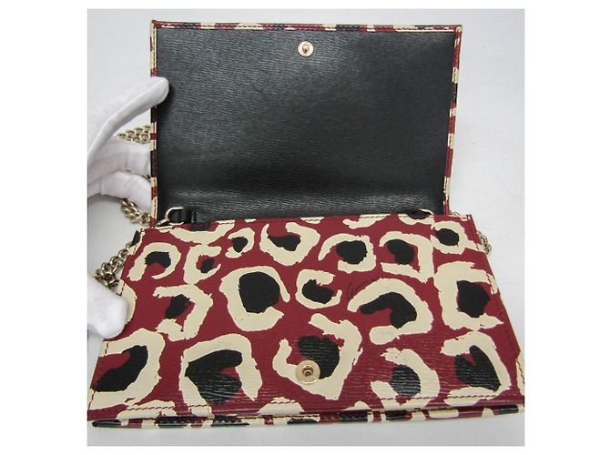Portafoglio a tracolla con catena in pelle da donna Gucci Nero Crudo Bordò - vista 11