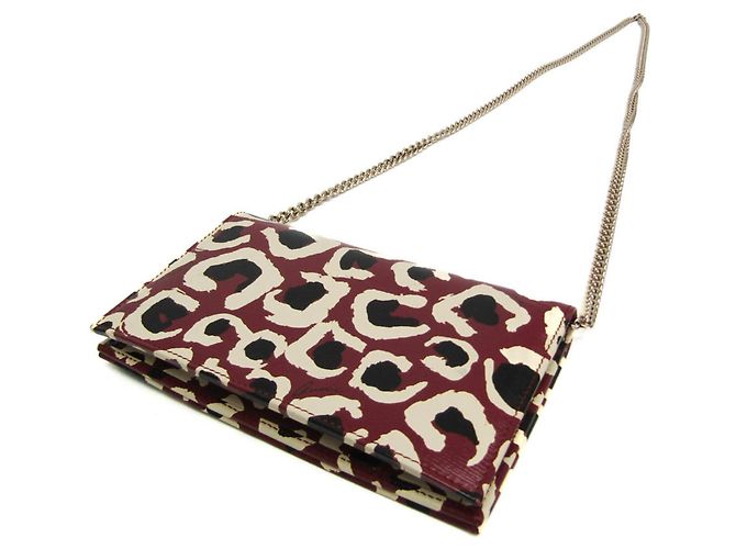 Portafoglio a tracolla con catena in pelle da donna Gucci Nero Crudo Bordò - vista 2